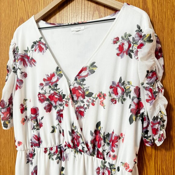 Maurices White Floral Ruched Sleeve Mini Dress Size XL - Picture 7 of 7
